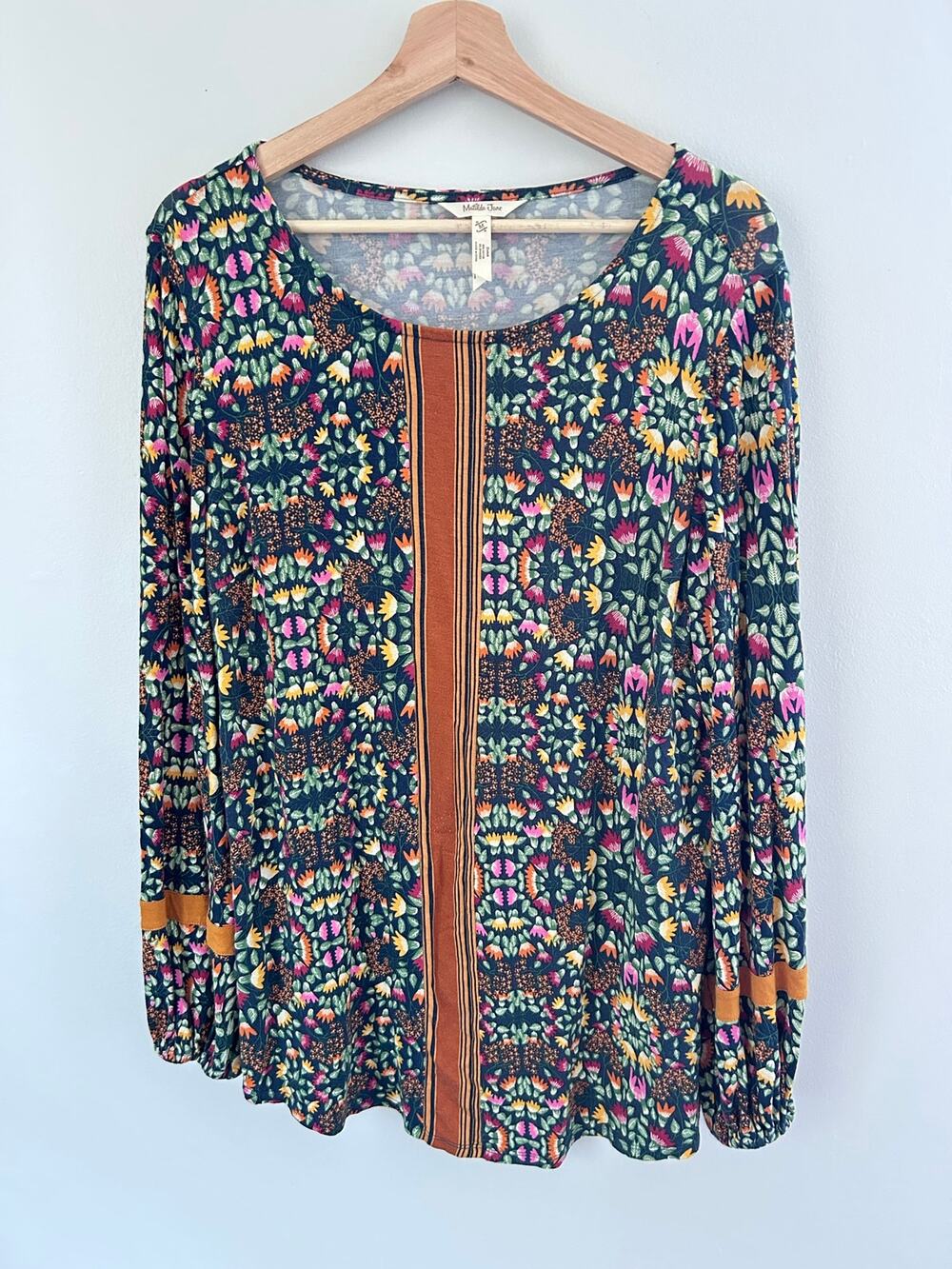 Matilda Jane Women's blouse M floral green orange Colorful